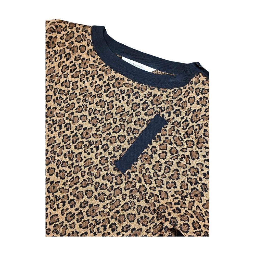 Misook Long Sleeve Pullover Sweater Leopard Print Button Accents Women's S